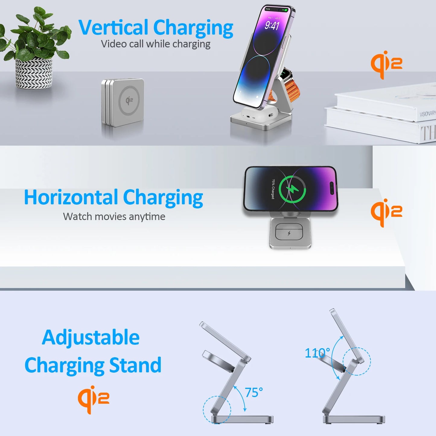 3-in-1 Magnetic Foldable Wireless Charger β 15W Fast Charge for iPhone, Watch & AirPods