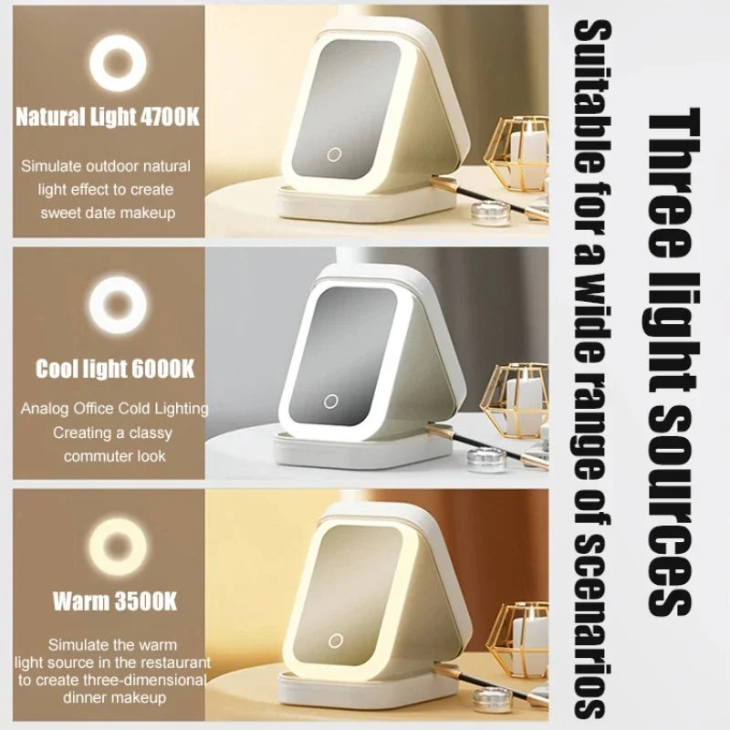 LED Mirror Travel Makeup Box with Large Storage & PU Waterproof Finish