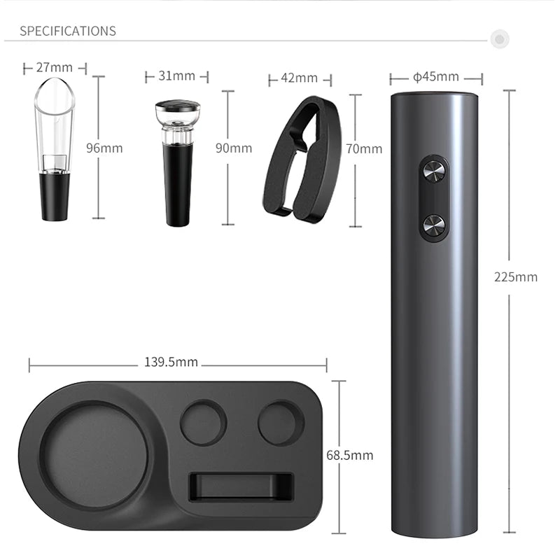 Electric Wine Opener Set with Foil Cutter & Pourer
