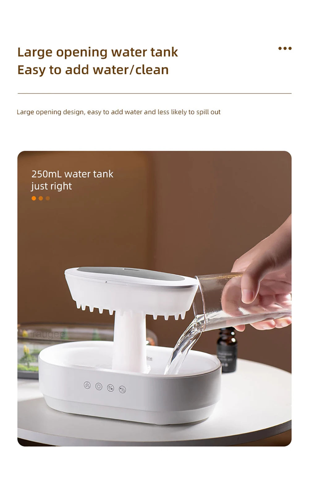 Raindrop Aroma Diffuser Humidifier with Colorful Light, White Noise & Ultrasonic Mist for Home Relaxation