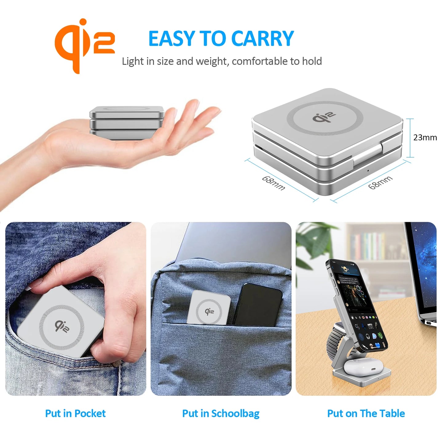 3-in-1 Magnetic Foldable Wireless Charger β 15W Fast Charge for iPhone, Watch & AirPods