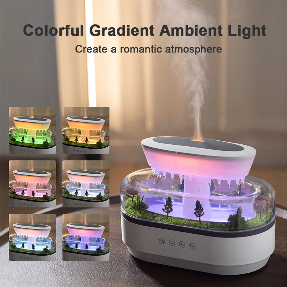 Raindrop Aroma Diffuser Humidifier with Colorful Light, White Noise & Ultrasonic Mist for Home Relaxation
