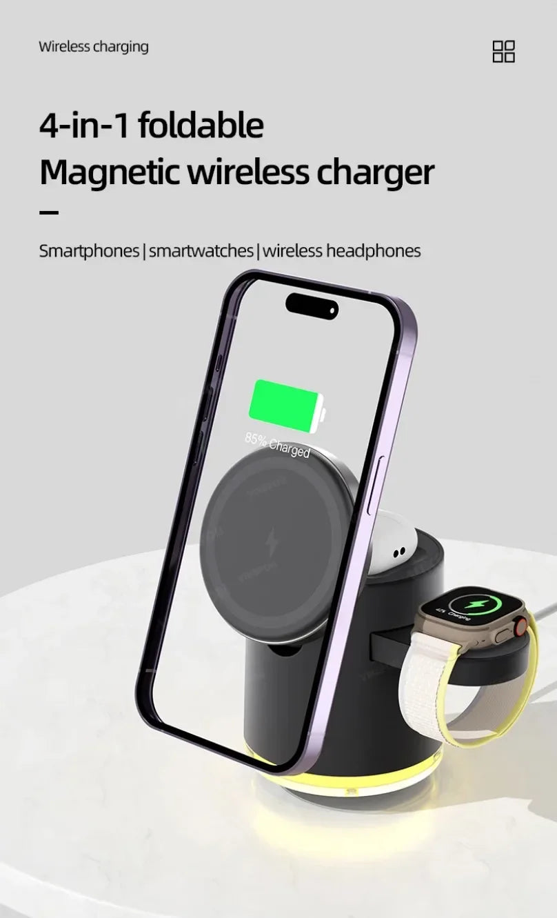 4-in-1 Qi2 Fast Wireless Charging Dock + Night Light – For iPhone, AirPods & Apple Watch