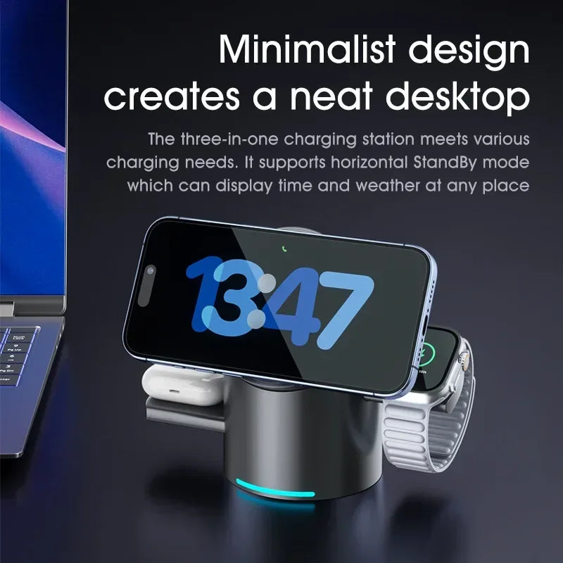 3-in-1 Magnetic Wireless Charging Dock – Fast Charge for iPhone, Android, Apple Watch & AirPods
