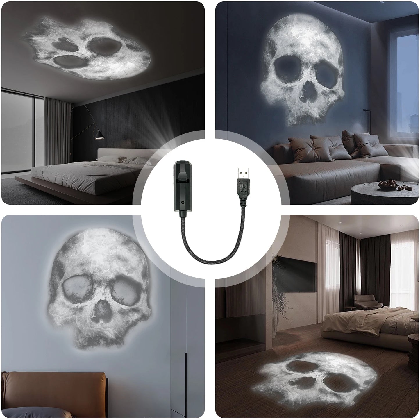 Haunted Glow USB Skull Projector for Halloween