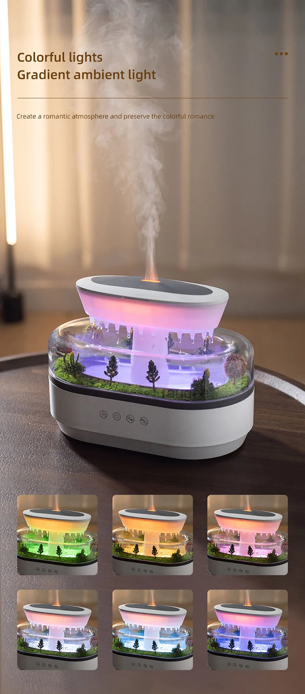 Raindrop Aroma Diffuser Humidifier with Colorful Light, White Noise & Ultrasonic Mist for Home Relaxation