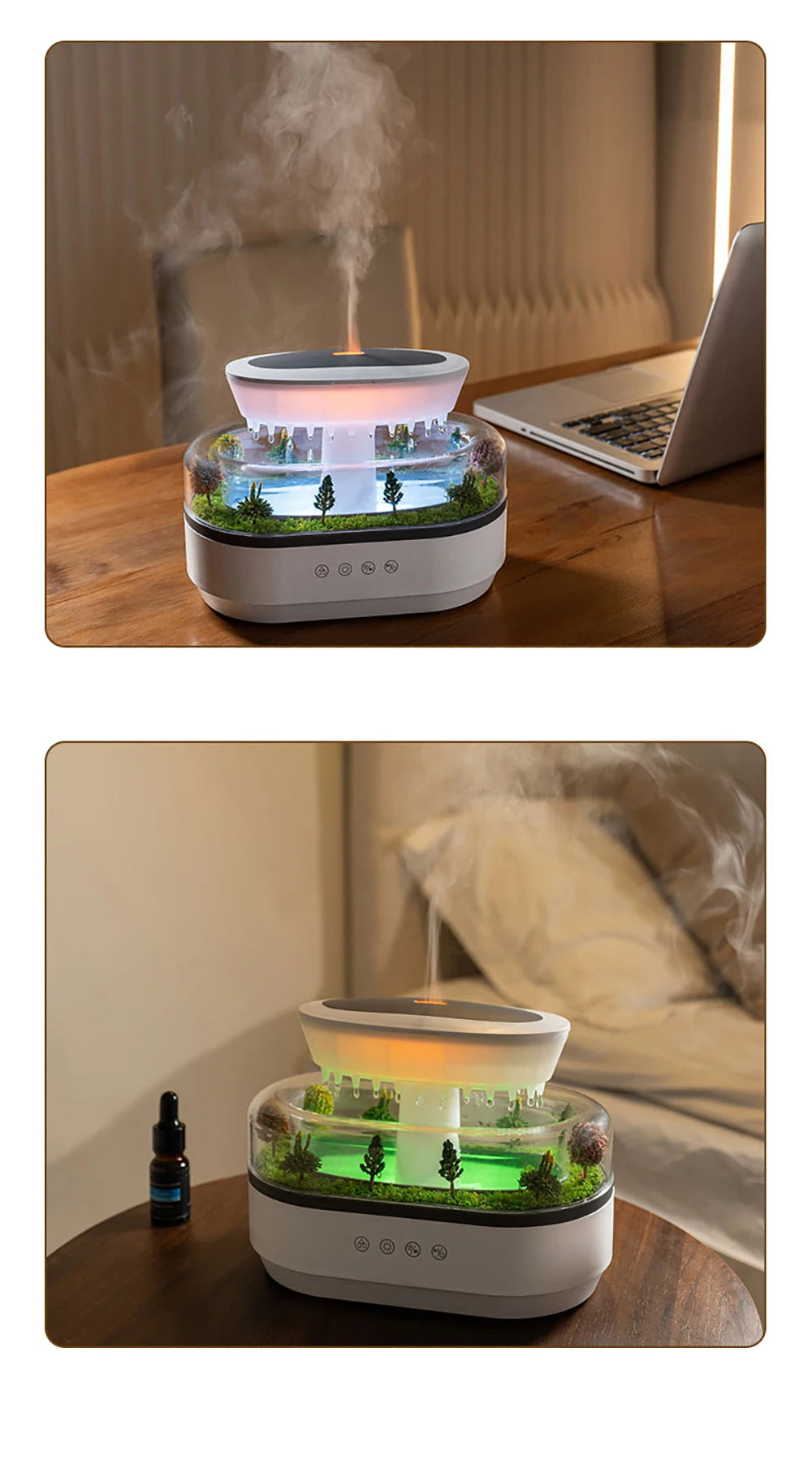 Raindrop Aroma Diffuser Humidifier with Colorful Light, White Noise & Ultrasonic Mist for Home Relaxation
