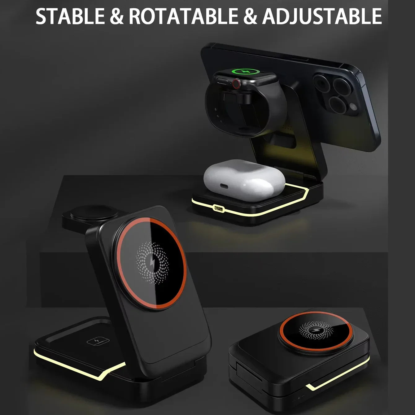 3-in-1 Magnetic Foldable Wireless Charger β Fast Charging for iPhone, Watch & AirPods