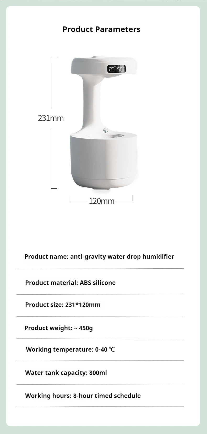 Anti-Gravity Humidifier with LED Clock
