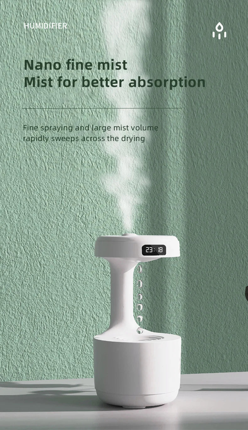 Anti-Gravity Water Drop Humidifier with Time Display