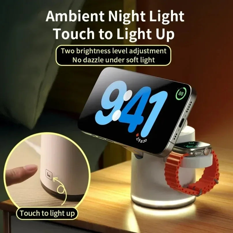 4-in-1 Qi2 Fast Wireless Charging Dock + Night Light – For iPhone, AirPods & Apple Watch
