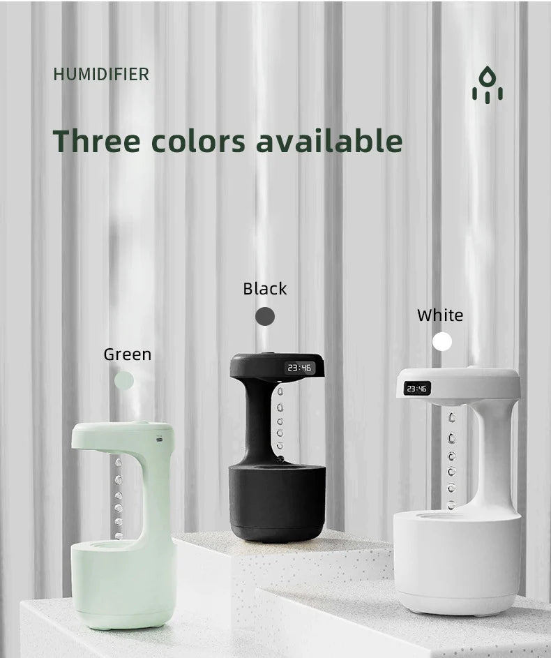 Anti-Gravity Water Drop Humidifier with Time Display