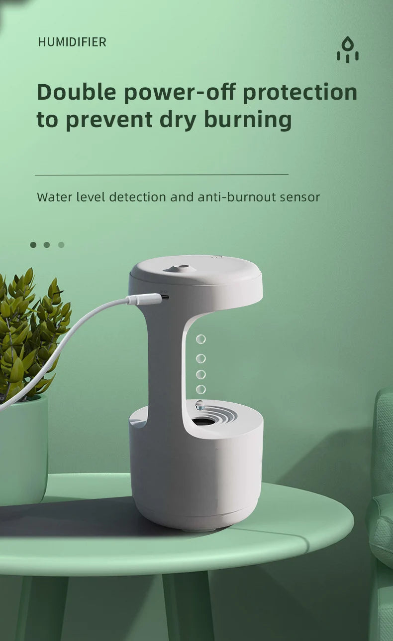 Anti-Gravity Water Drop Humidifier with Time Display