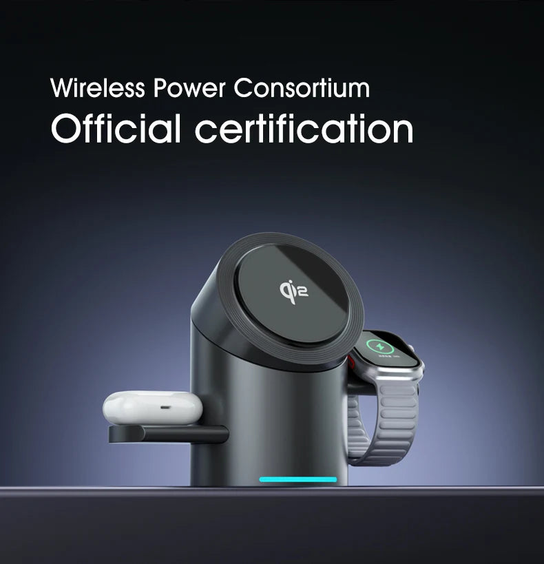 3-in-1 Magnetic Wireless Charging Dock – Fast Charge for iPhone, Android, Apple Watch & AirPods