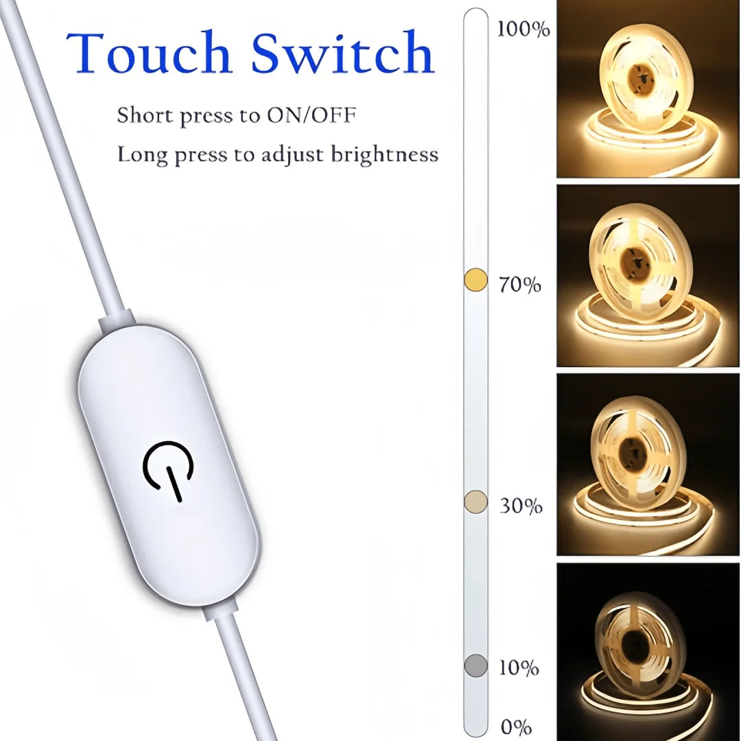 COB USB LED Light Strip with Touch Dimmer – Flexible Glow