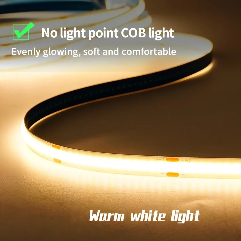 COB USB LED Light Strip with Touch Dimmer – Flexible Glow