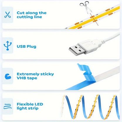 COB USB LED Light Strip with Touch Dimmer – Flexible Glow