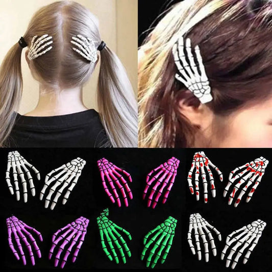 Skull Hand Hair Clips (2 Pcs) – Spooky-Cute Skeleton Claws for Halloween
