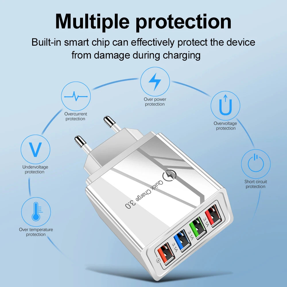4-Port Fast USB Charger – Quick Charge