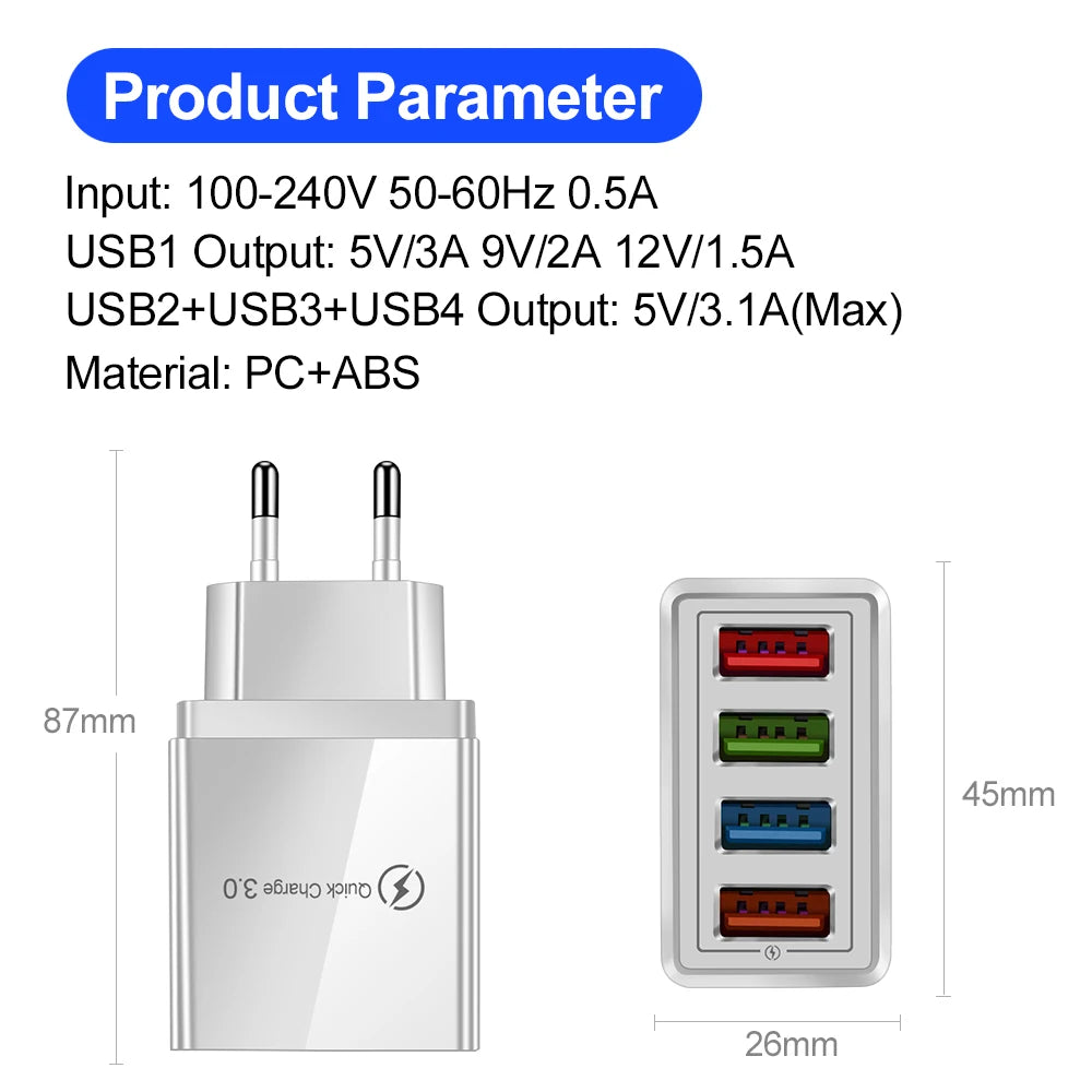 4-Port Fast USB Charger – Quick Charge