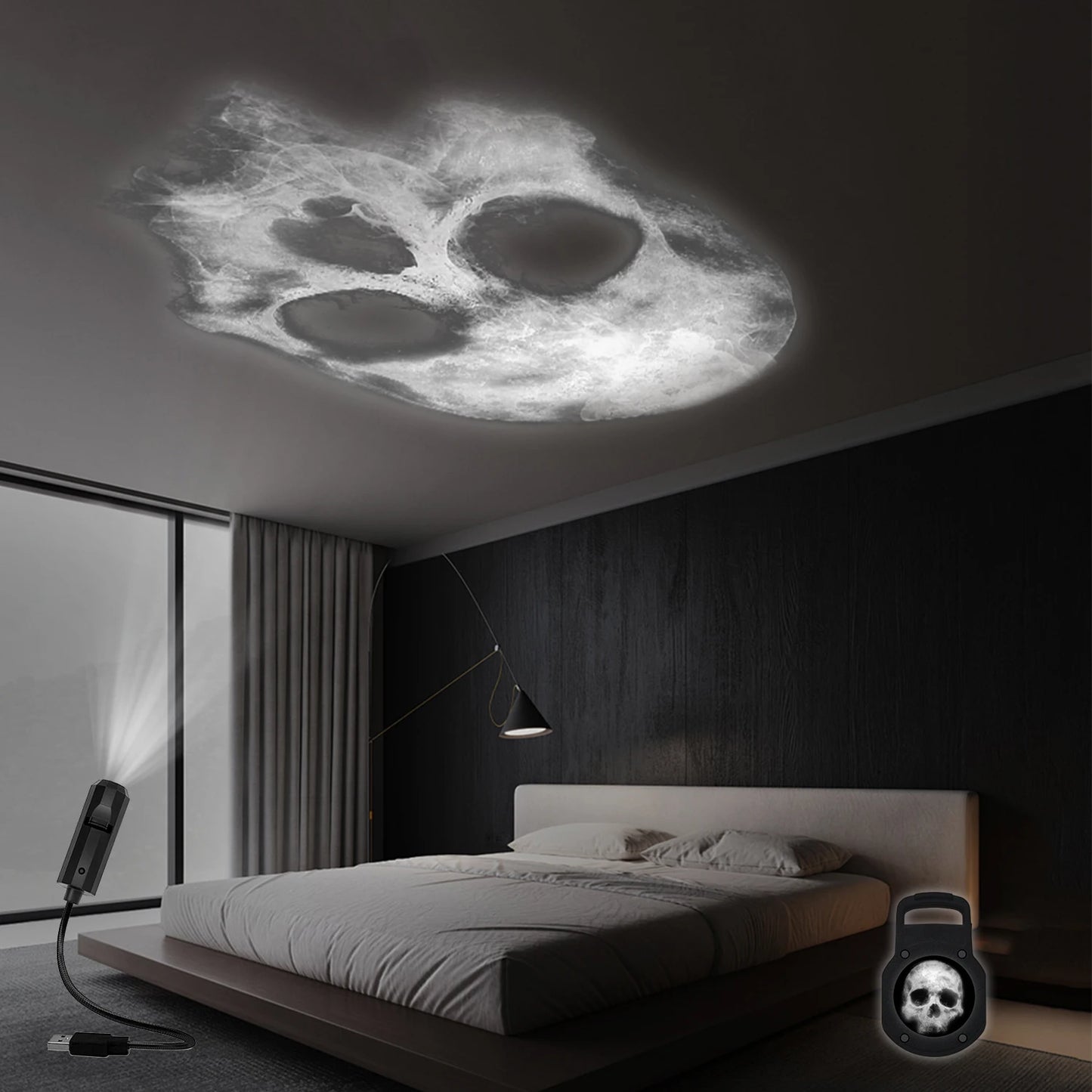 Haunted Glow USB Skull Projector for Halloween