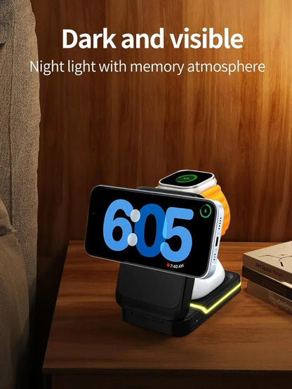 3-in-1 Magnetic Foldable Wireless Charger – Fast Charging for iPhone, Watch & AirPods