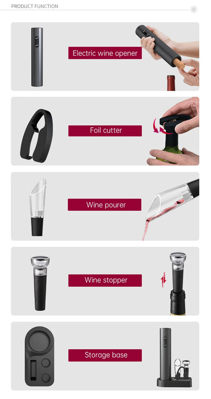 Electric Wine Opener Set with Foil Cutter & Pourer