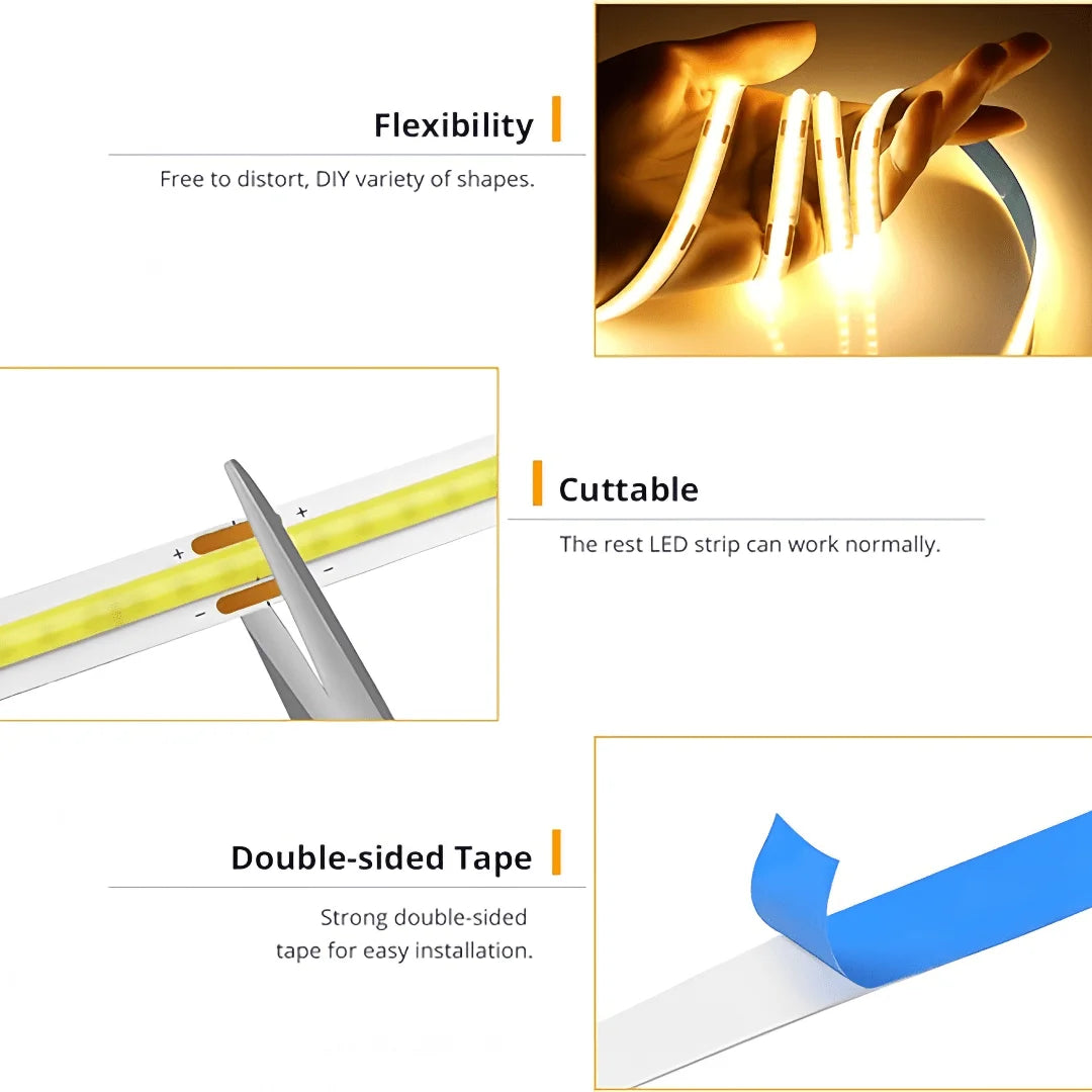 COB USB LED Light Strip with Touch Dimmer – Flexible Glow