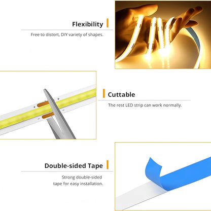 COB USB LED Light Strip with Touch Dimmer – Flexible Glow