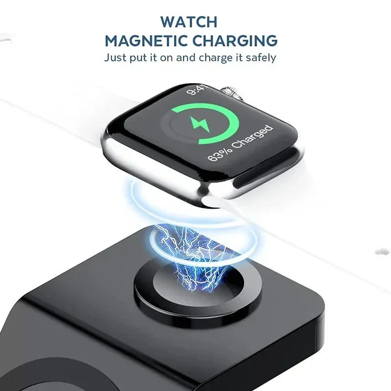 3-in-1 Magnetic Wireless Charger Dock for iPhone, Apple Watch & AirPods