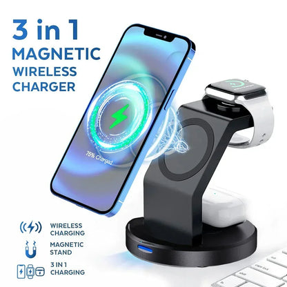 3-in-1 Magnetic Wireless Charger Dock for iPhone, Apple Watch & AirPods