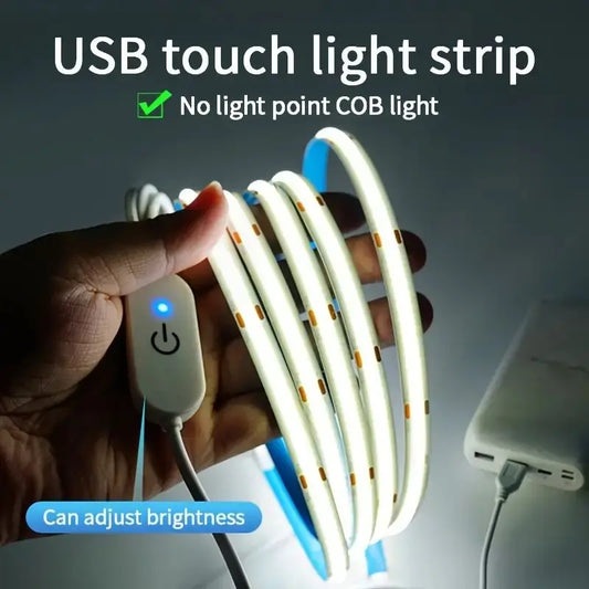COB USB LED Light Strip with Touch Dimmer – Flexible Glow