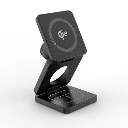 3-in-1 Magnetic Foldable Wireless Charger – 15W Fast Charge for iPhone, Watch & AirPods