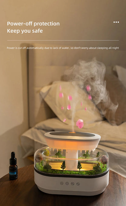 Raindrop Aroma Diffuser Humidifier with Colorful Light, White Noise & Ultrasonic Mist for Home Relaxation