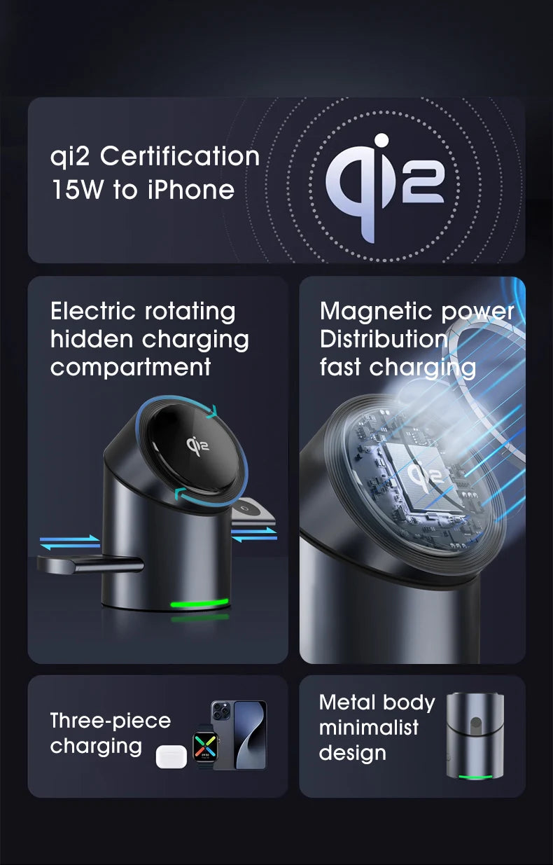 3-in-1 Magnetic Wireless Charging Dock – Fast Charge for iPhone, Android, Apple Watch & AirPods