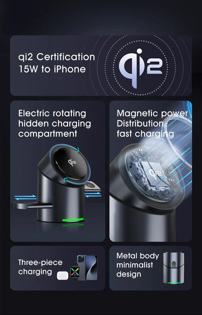 3-in-1 Magnetic Wireless Charging Dock – Fast Charge for iPhone, Android, Apple Watch & AirPods
