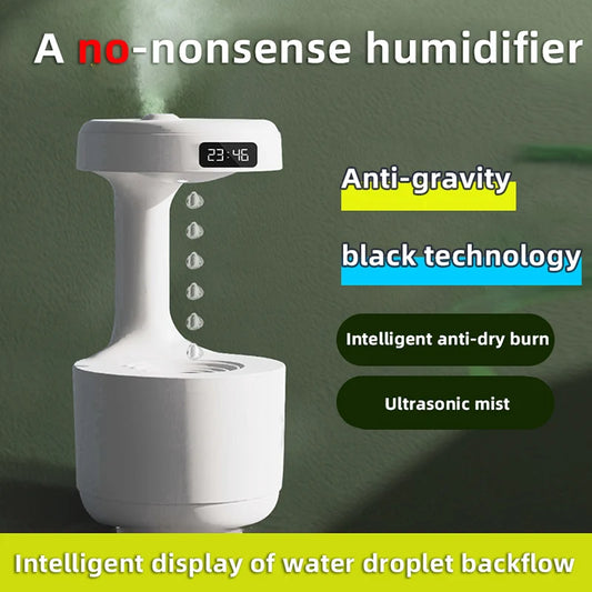 Anti-Gravity Water Drop Humidifier with Time Display