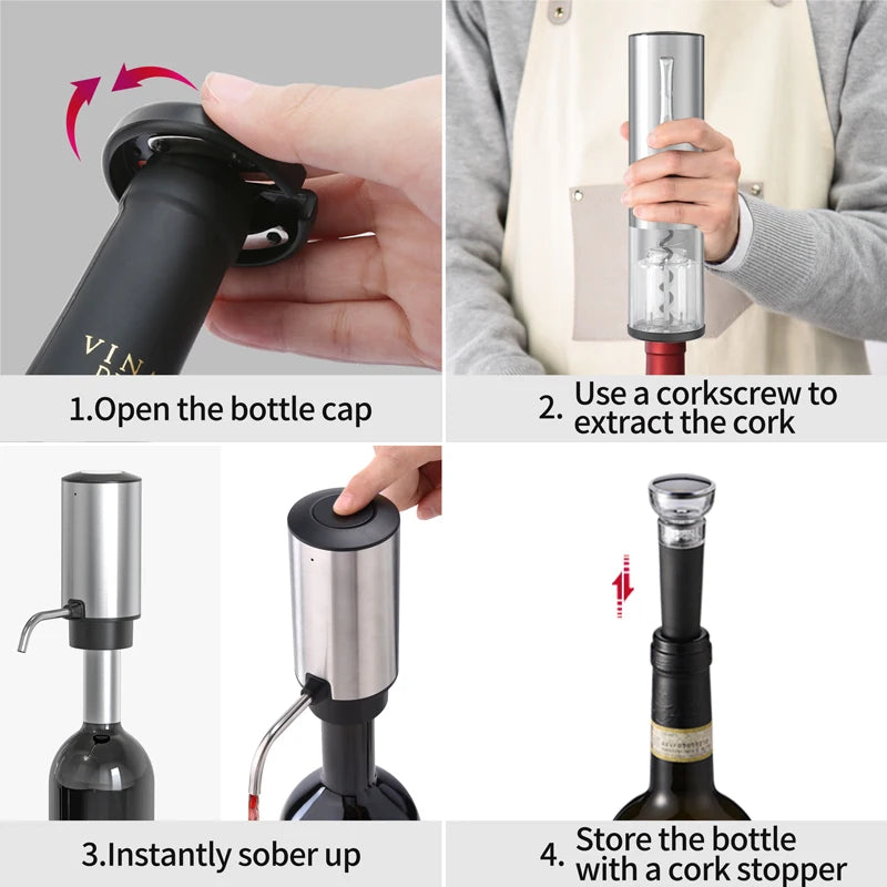 4-in-1 USB Rechargeable Wine Opener Set