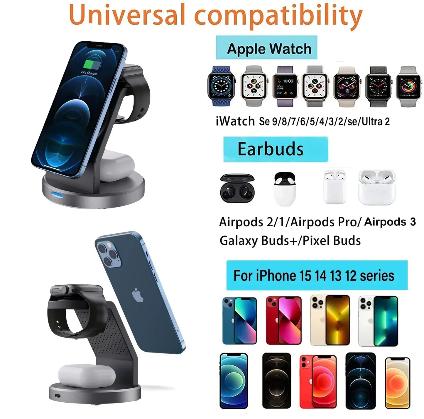 3-in-1 Magnetic Wireless Charger Dock for iPhone, Apple Watch & AirPods