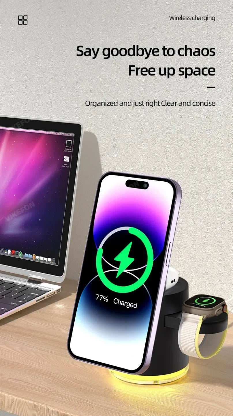 4-in-1 Qi2 Fast Wireless Charging Dock + Night Light – For iPhone, AirPods & Apple Watch