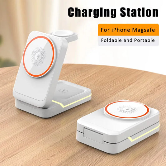 3-in-1 Magnetic Foldable Wireless Charger – Fast Charging for iPhone, Watch & AirPods