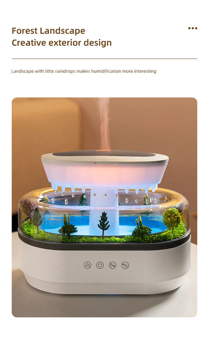 Raindrop Aroma Diffuser Humidifier with Colorful Light, White Noise & Ultrasonic Mist for Home Relaxation