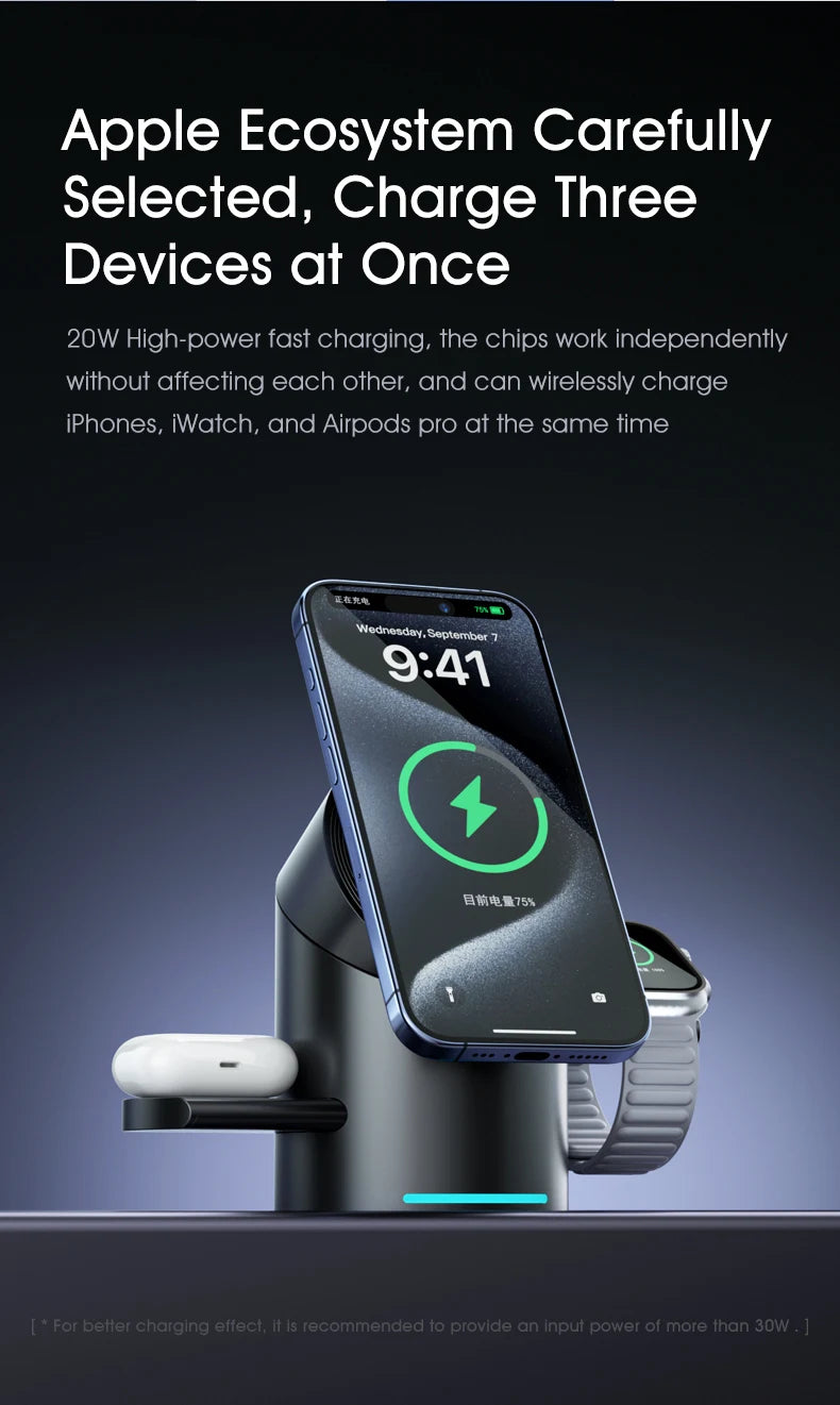 3-in-1 Magnetic Wireless Charging Dock – Fast Charge for iPhone, Android, Apple Watch & AirPods