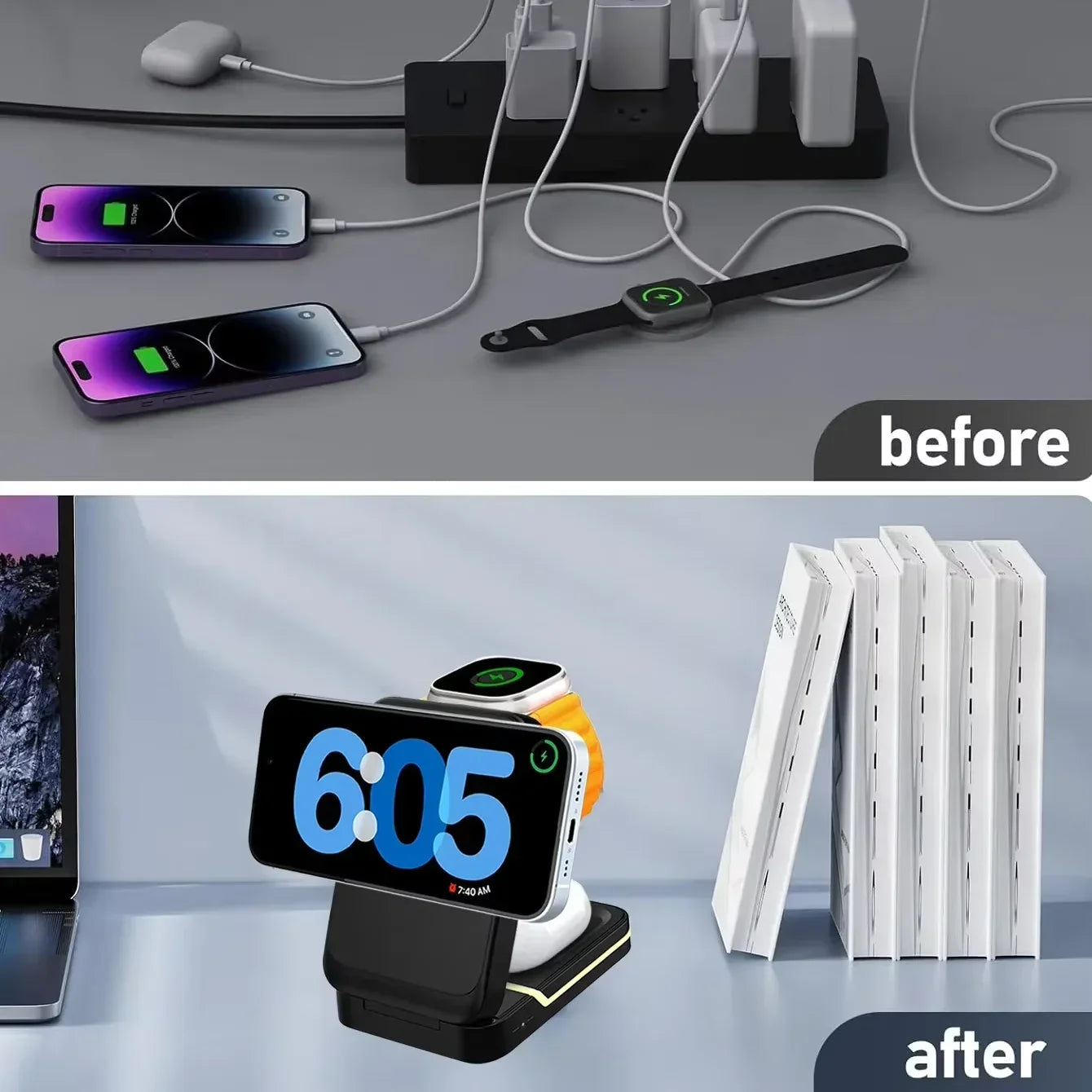 3-in-1 Magnetic Foldable Wireless Charger – Fast Charging for iPhone, Watch & AirPods