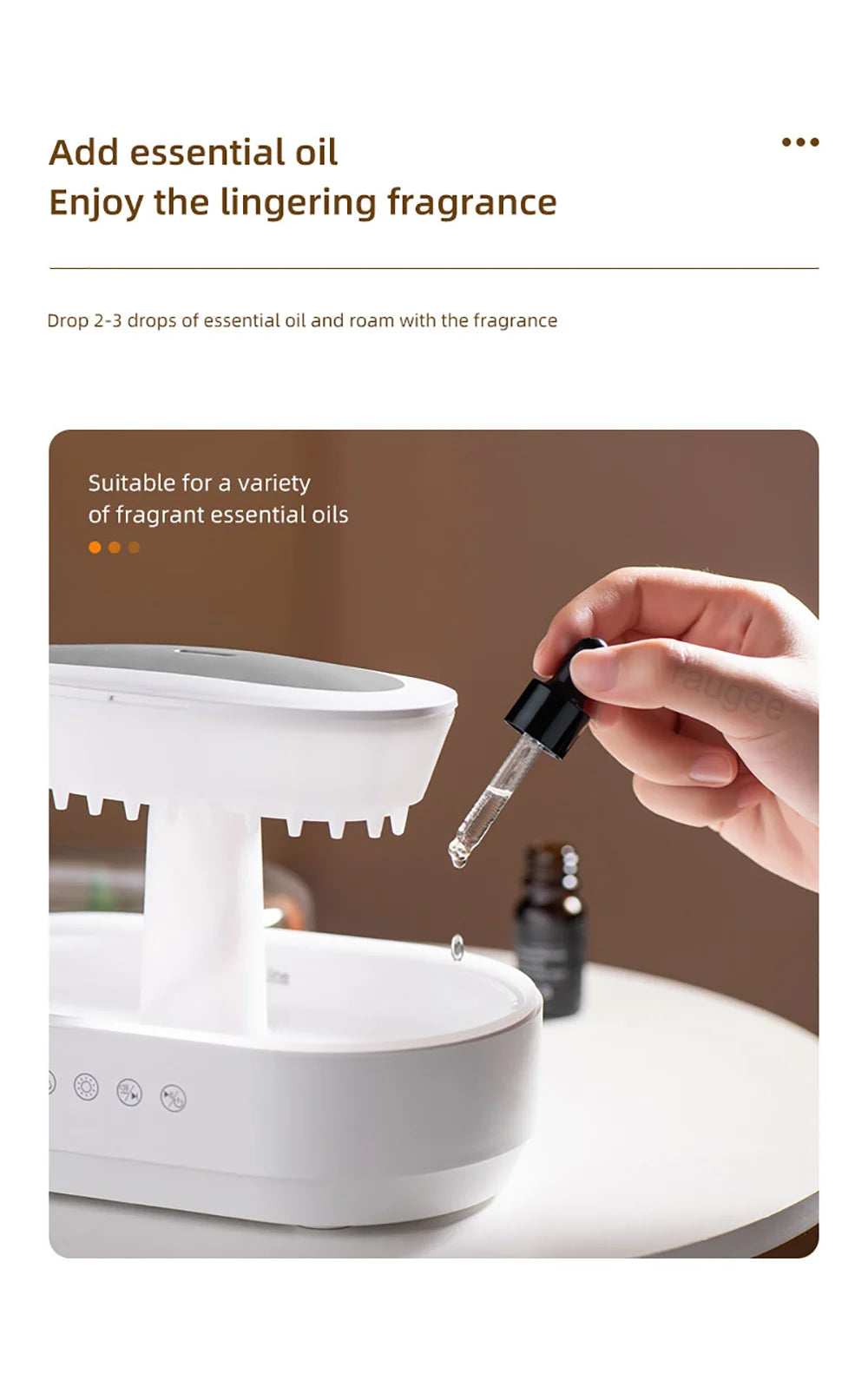 Raindrop Aroma Diffuser Humidifier with Colorful Light, White Noise & Ultrasonic Mist for Home Relaxation