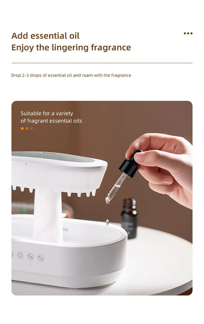 Raindrop Aroma Diffuser Humidifier with Colorful Light, White Noise & Ultrasonic Mist for Home Relaxation