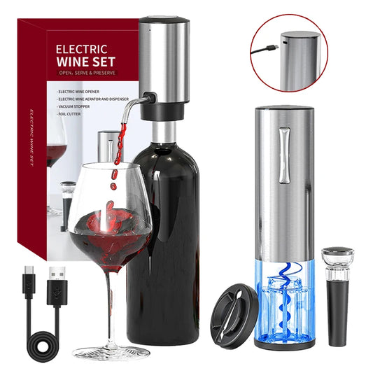 4-in-1 USB Rechargeable Wine Opener Set