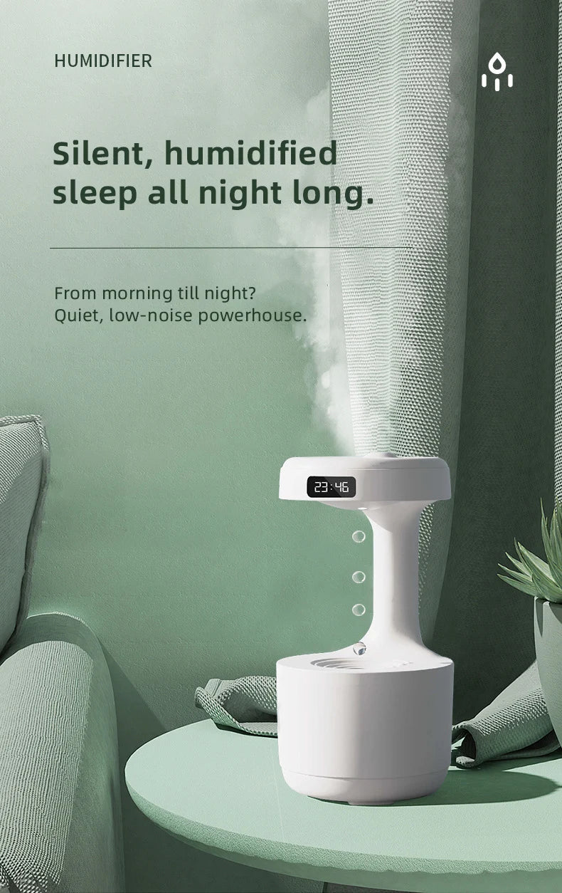 Anti-Gravity Water Drop Humidifier with Time Display