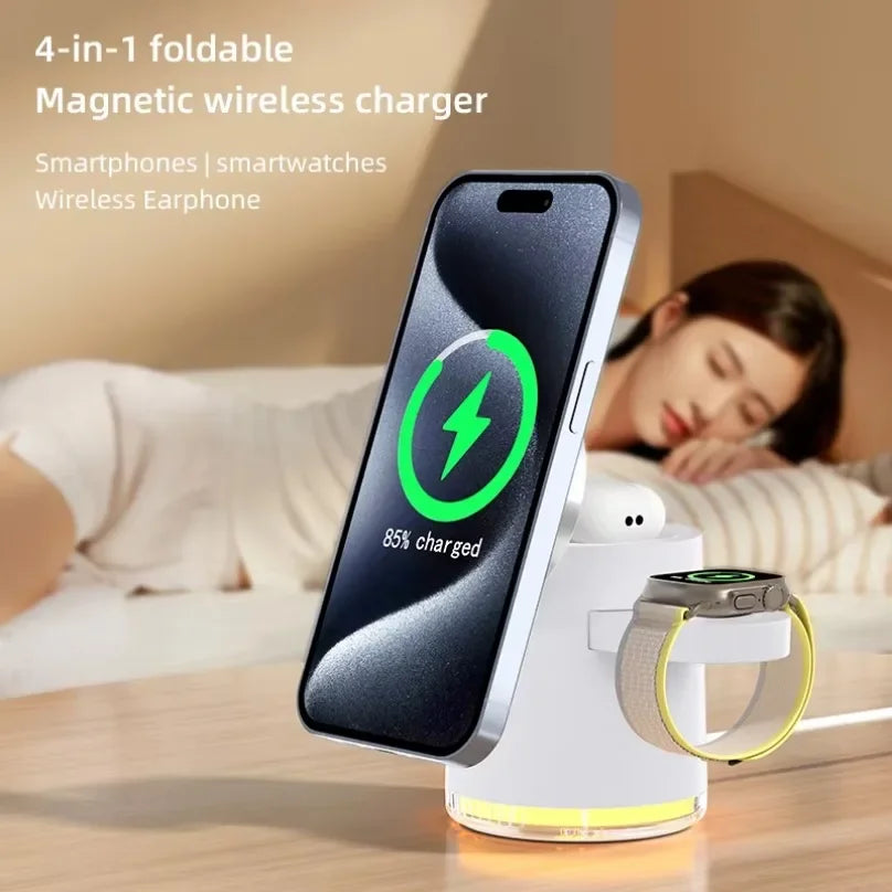 4-in-1 Qi2 Fast Wireless Charging Dock + Night Light – For iPhone, AirPods & Apple Watch