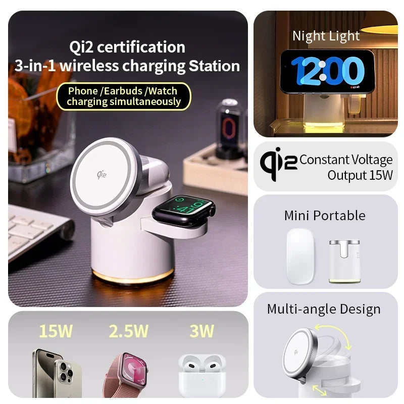 4-in-1 Qi2 Wireless Charging Dock with Night Light